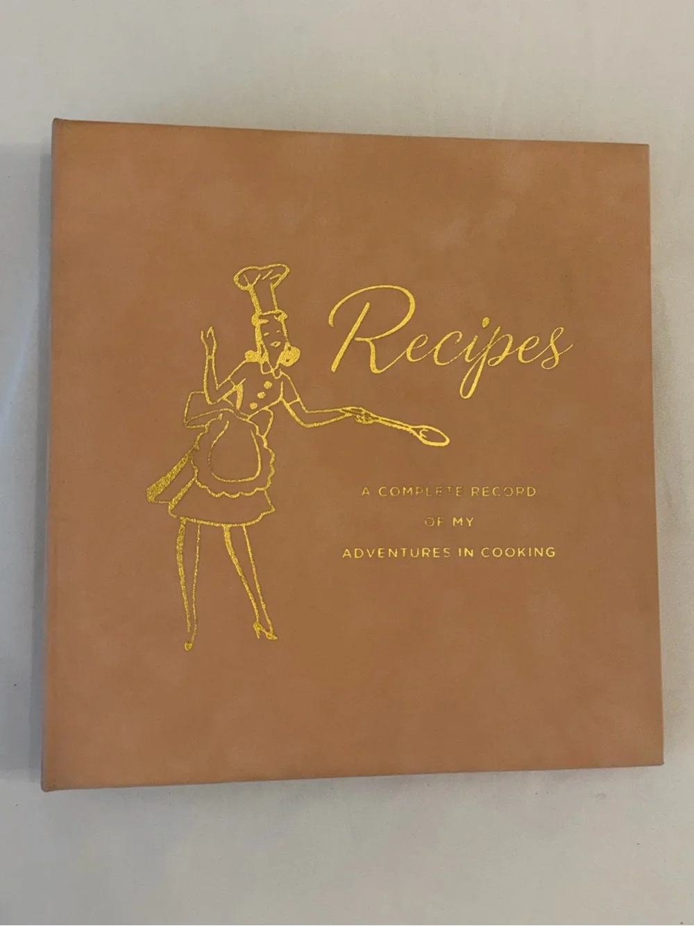 Anthropologie Peach Microsuede Recipe Journal Keepsake with Gold Illustrations